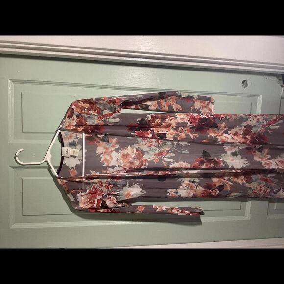 Day trip Brown Duster Length with florals Kimono Size Small - Picture 3 of 9